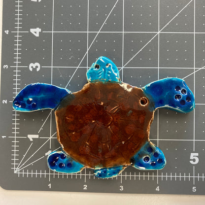 Ceramic Arts Handmade Clay Crafts Fresh Fish 5-inch x 3.5-inch Glazed Turtle by Terri Smith