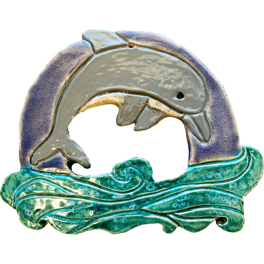 WATCH Resources Art Guild - Ceramic Arts Handmade Clay Crafts Fresh Fish 7.5-inch x 6-inch Glazed Dolphin by Jennifer Evje