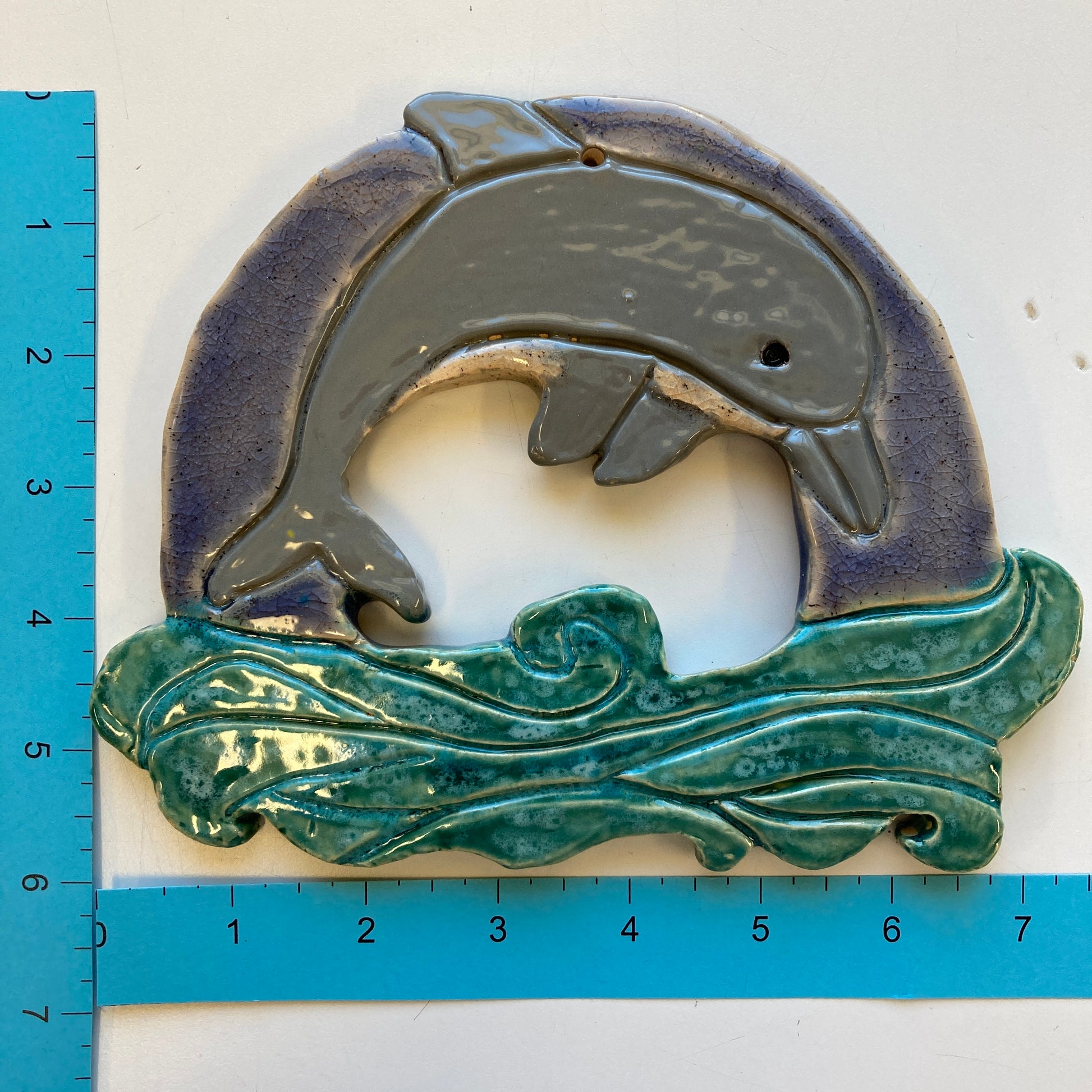 WATCH Resources Art Guild - Ceramic Arts Handmade Clay Crafts Fresh Fish 7.5-inch x 6-inch Glazed Dolphin by Jennifer Evje