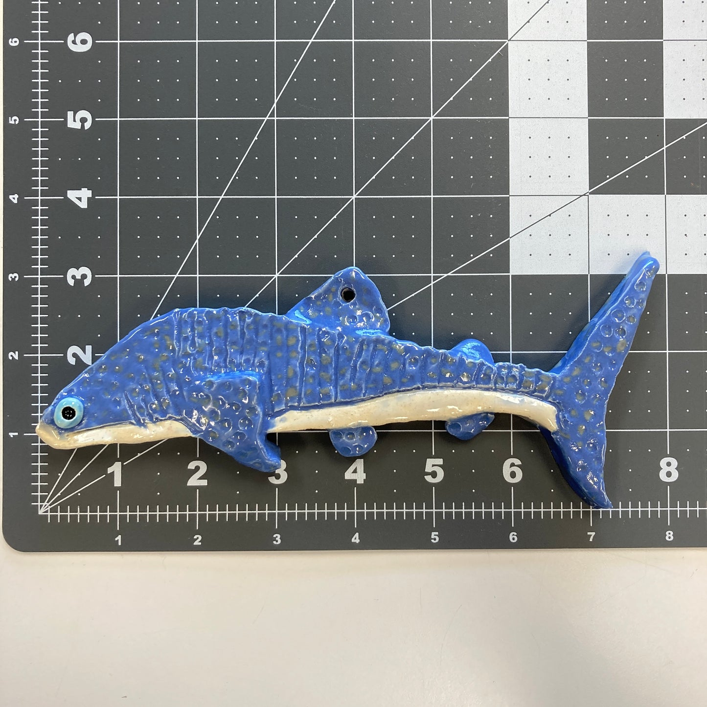 Ceramic Arts Handmade Clay Crafts Fresh Fish 8-inch x 3.5-inch Glazed Shark by Lisa Uptain