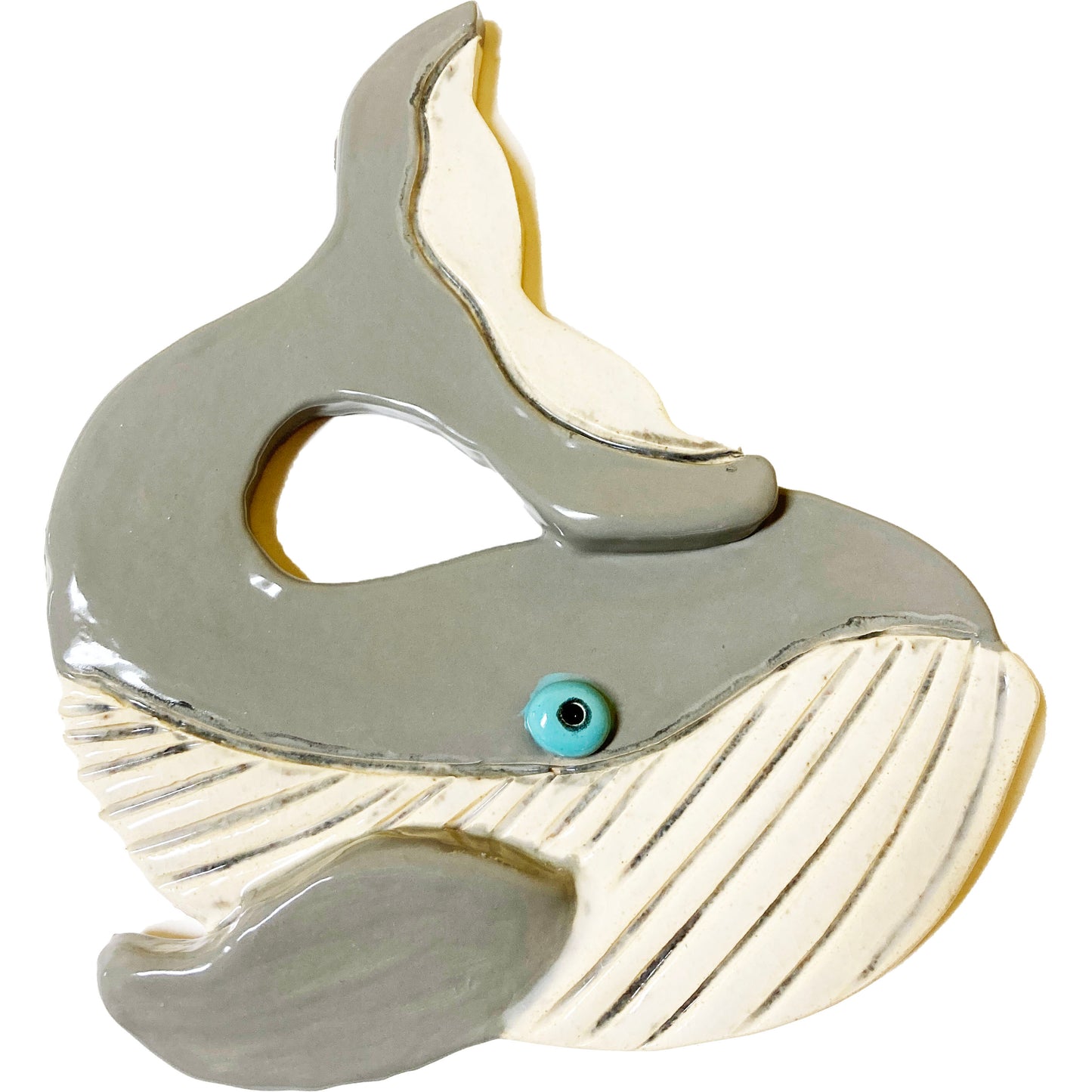 WATCH Resources Art Guild - Ceramic Arts Handmade Clay Crafts Fresh Fish 8-inch x 7-inch Glazed Whale made by Lisa Uptain