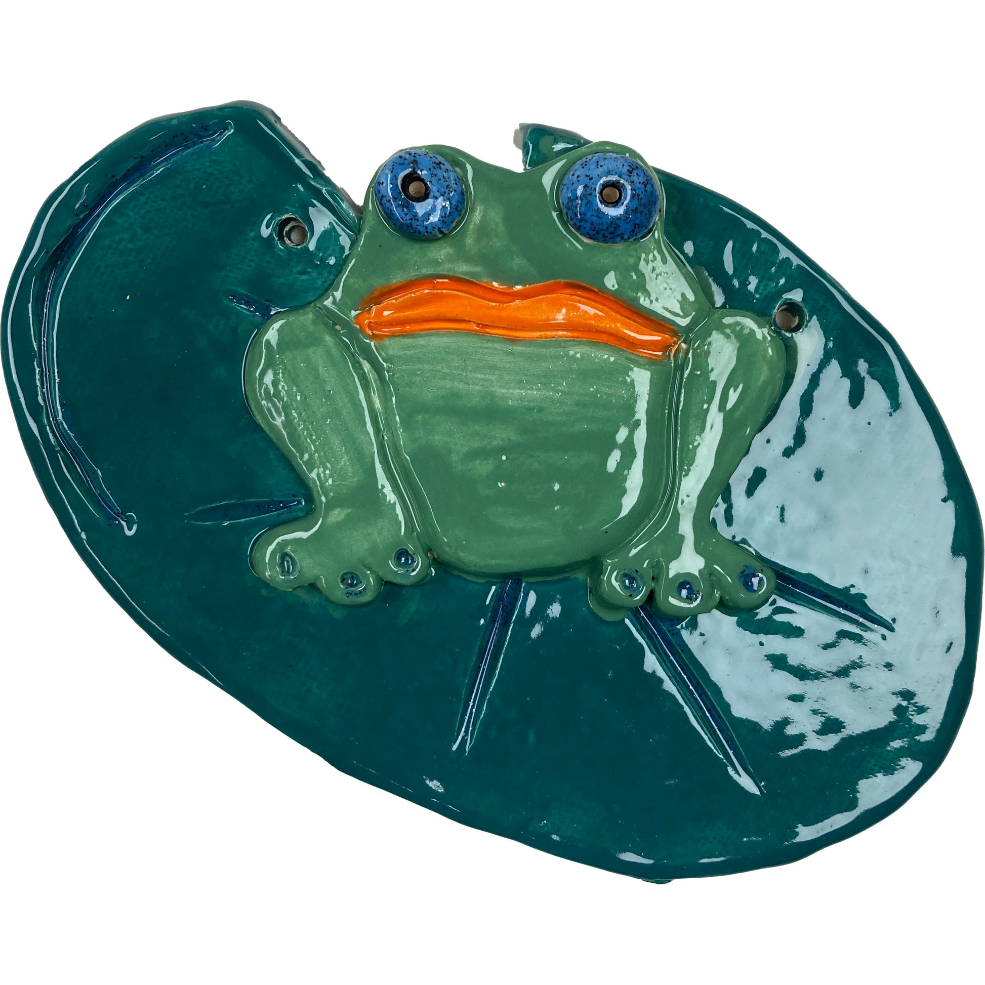 WATCH Resources Art Guild - Ceramic Arts Handmade Clay Crafts Frog 8-inch x 5-inch Glazed Fish-Frog by Lisa Uptain