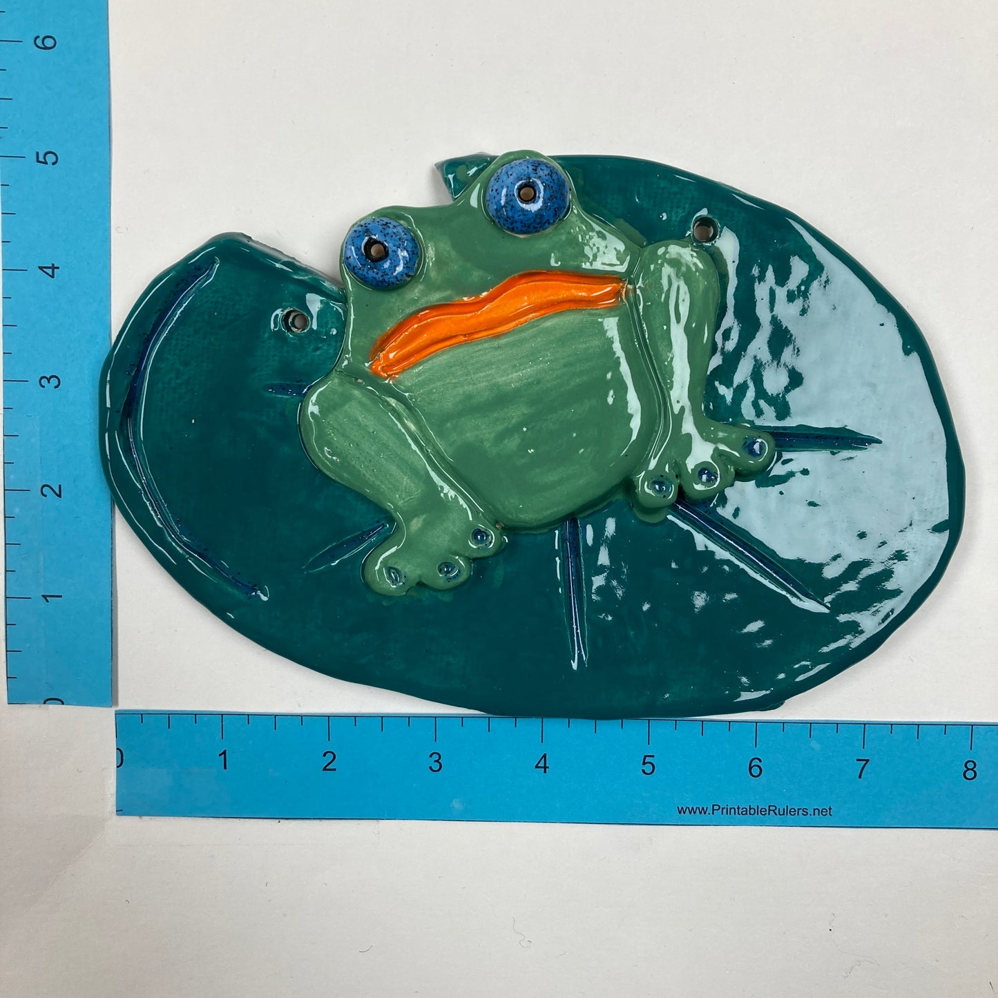 WATCH Resources Art Guild - Ceramic Arts Handmade Clay Crafts Frog 8-inch x 5-inch Glazed Fish-Frog by Lisa Uptain