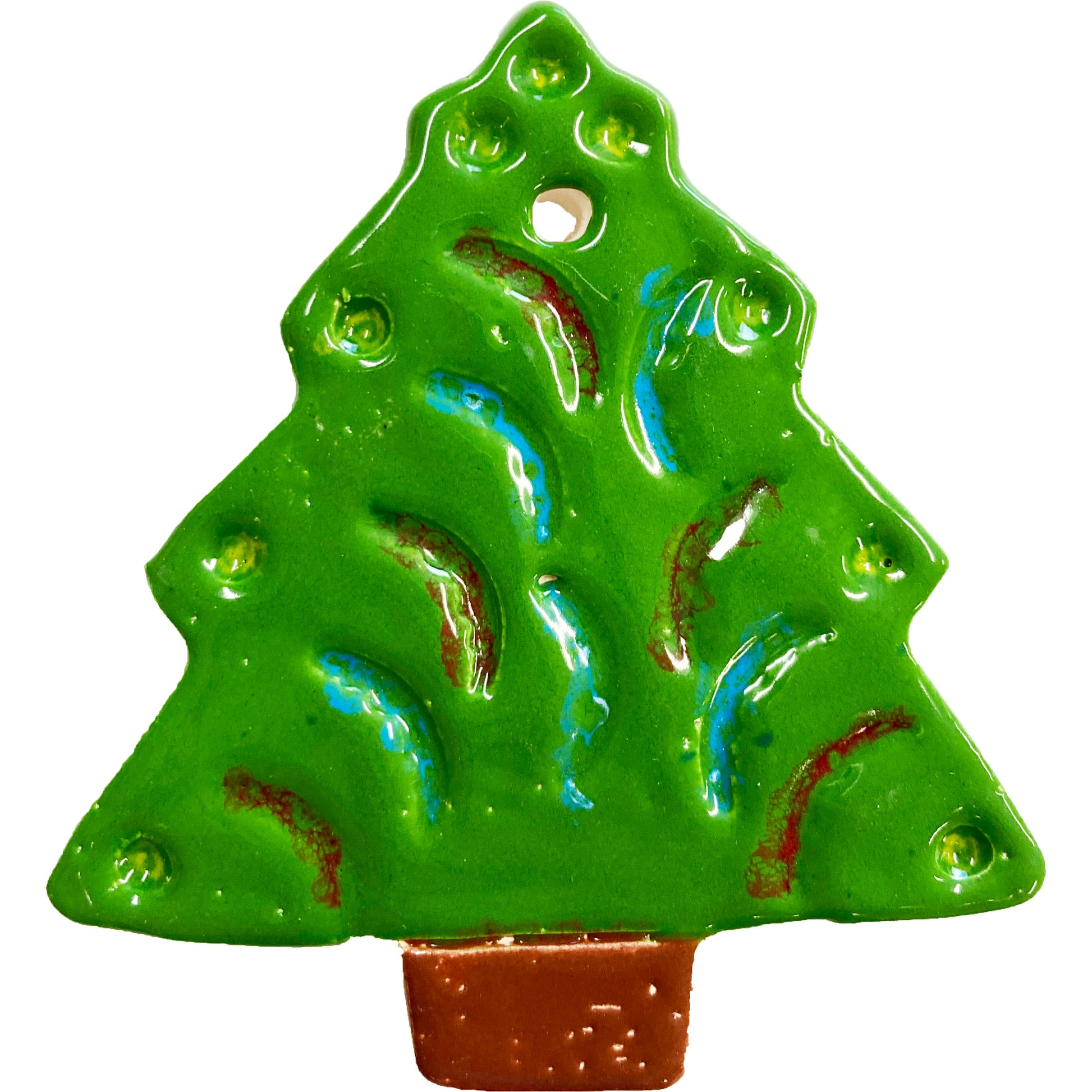 Ceramic Arts Handmade Clay Crafts Glazed 3.5-inch x 3-inch Christmas Tree Ornament by Alec Lopez and Janice Stephens