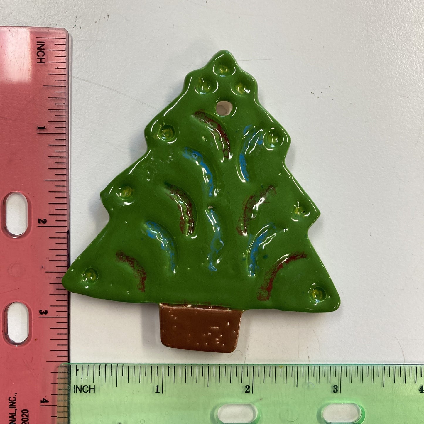WATCH Resources Art Guild - Ceramic Arts Handmade Clay Crafts Glazed 3.5-inch x 3-inch Christmas Tree Ornament by Alec Lopez and Janice Stephens